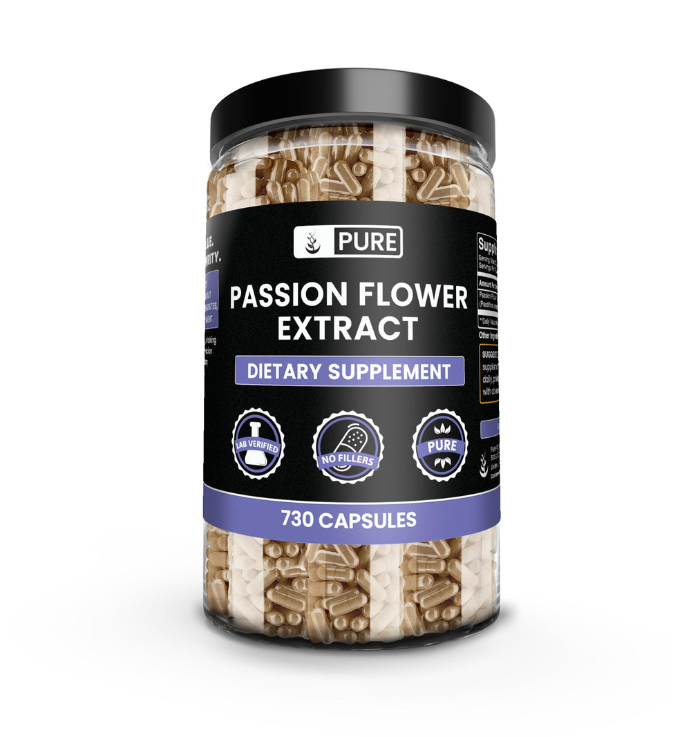 Pure Original Ingredients Passion Flower Extract capsules in bottle for daily use