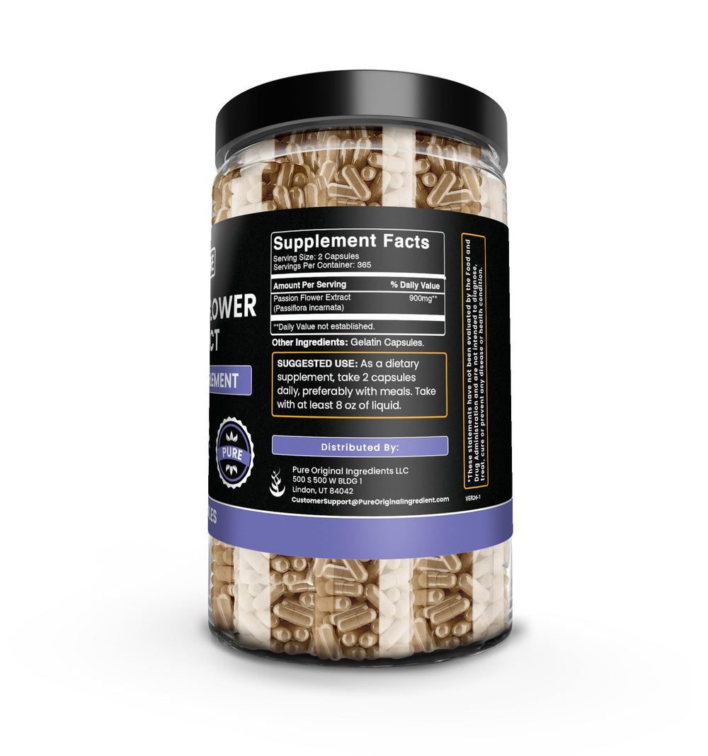 Pure Original Ingredients label on passion flower extract bottle for clarity
