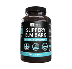 Pure Original Ingredients slippery elm bark capsules on white background highlighting natural mucilage support