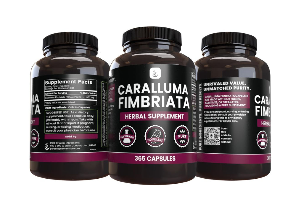 Pure Original Ingredients Caralluma Fimbriata packaging produced in Utah, USA.