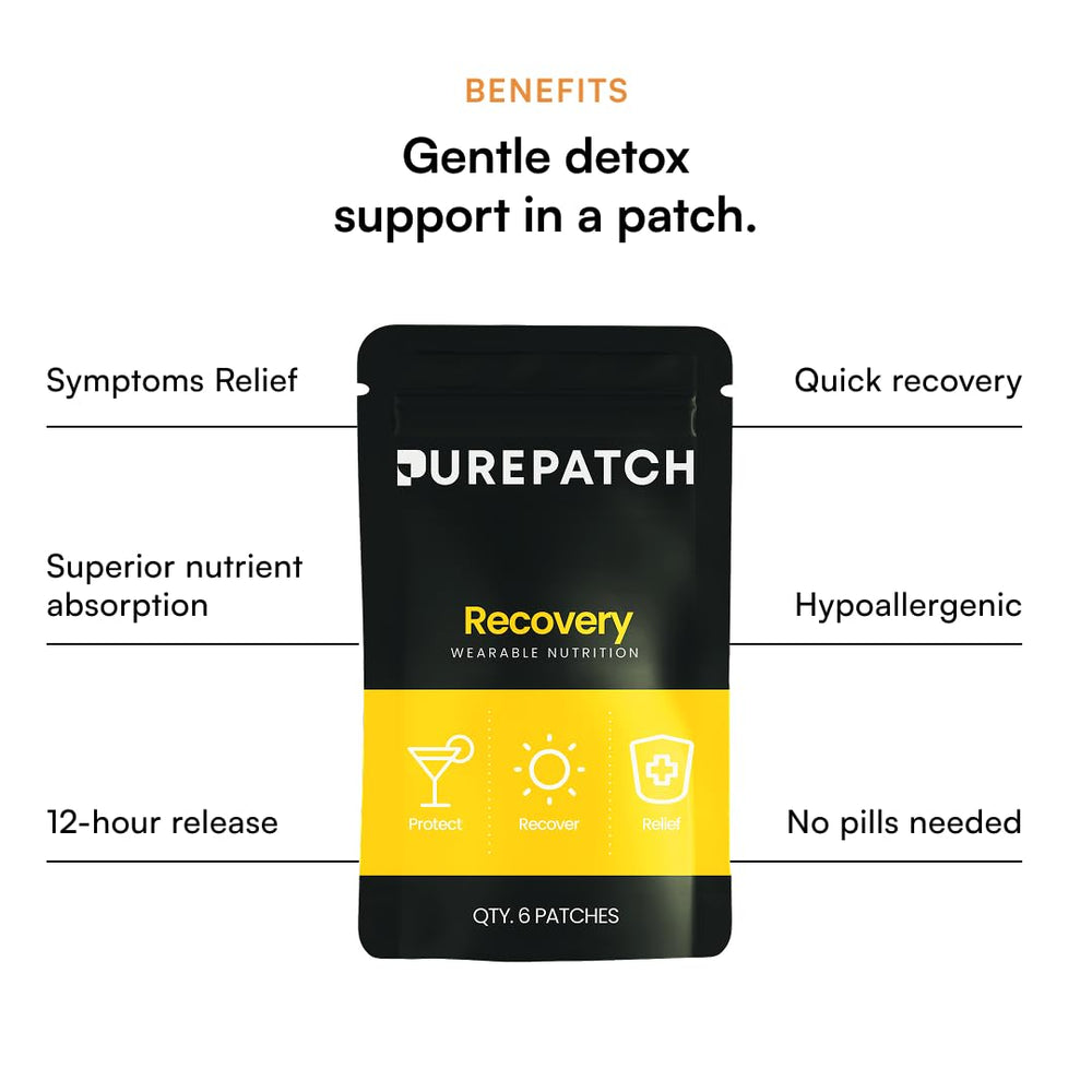 Pure Patch Recovery Patch closeup of ingredients shows DHM, NAC, and glutathione.