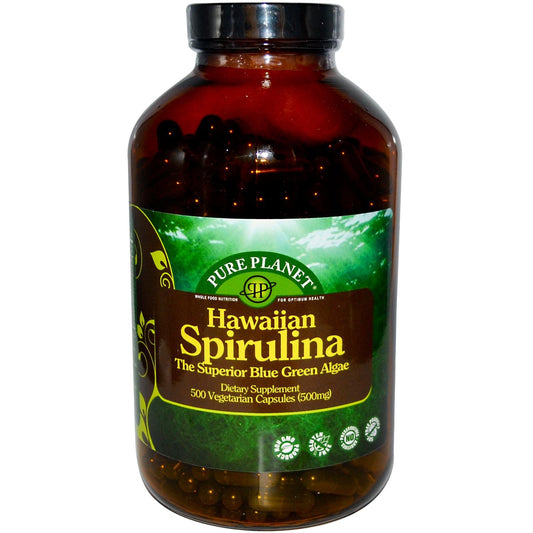 Pure Planet Spirulina 500mg bottle front view for daily plant-based nutrition
