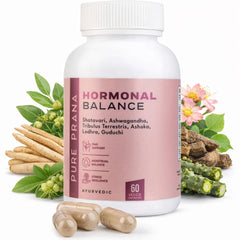 Pure Prana Hormone Balance bottle shown for daily adaptogen support and cycle harmony.