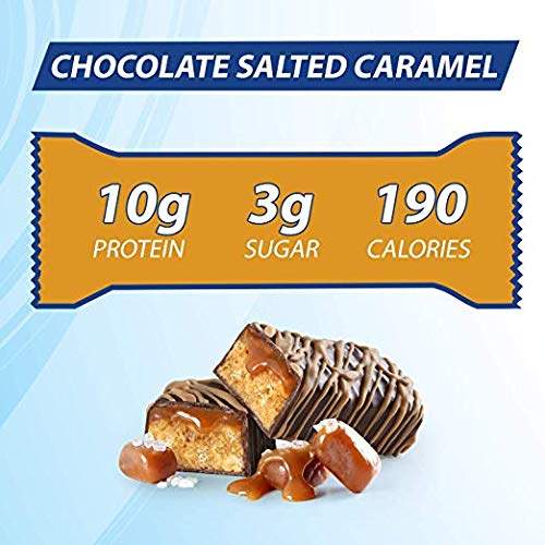 Pure Protein Bars bar unwrap close-up highlighting chocolate salted caramel flavor.