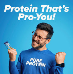 Pure Protein Galactic Brownie Bar energy-claim suggests tasty post-workout recovery option.