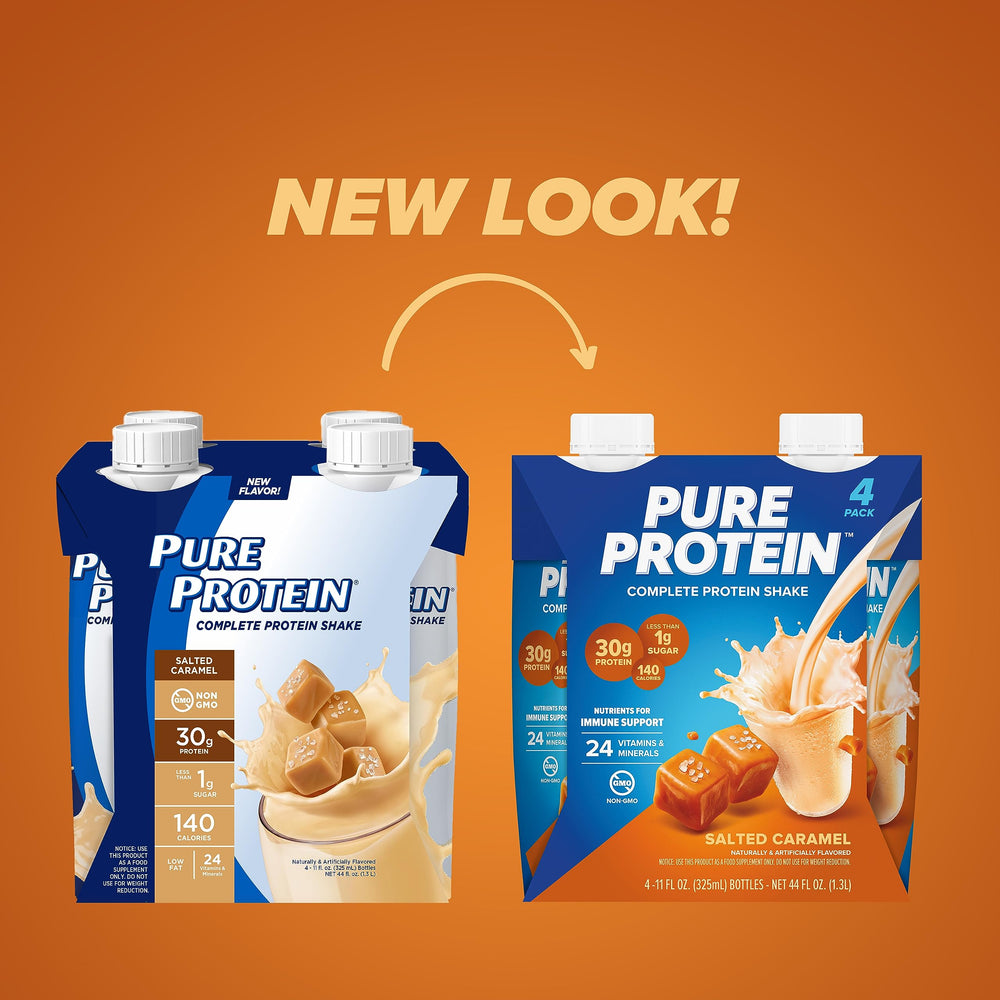 Close-up of the nutrition label for Pure Protein Salted Caramel Shake.