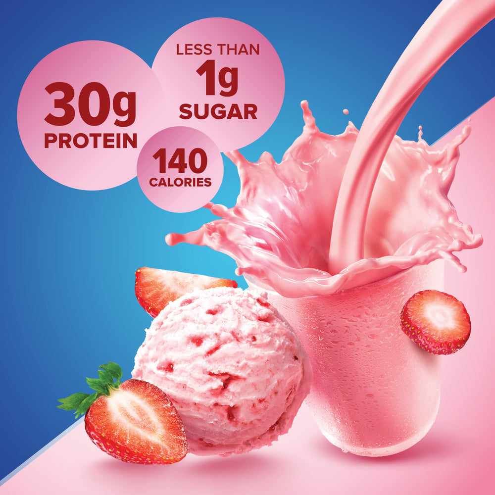 Pure Protein Strawberry Shake served in a glass suggesting convenient post-workout fuel