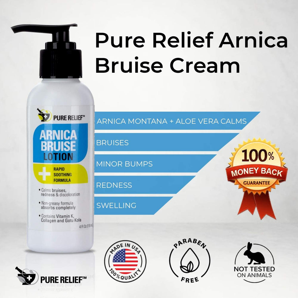 Pure Relief Arnica safety label emphasizes quality and skin-friendly formula