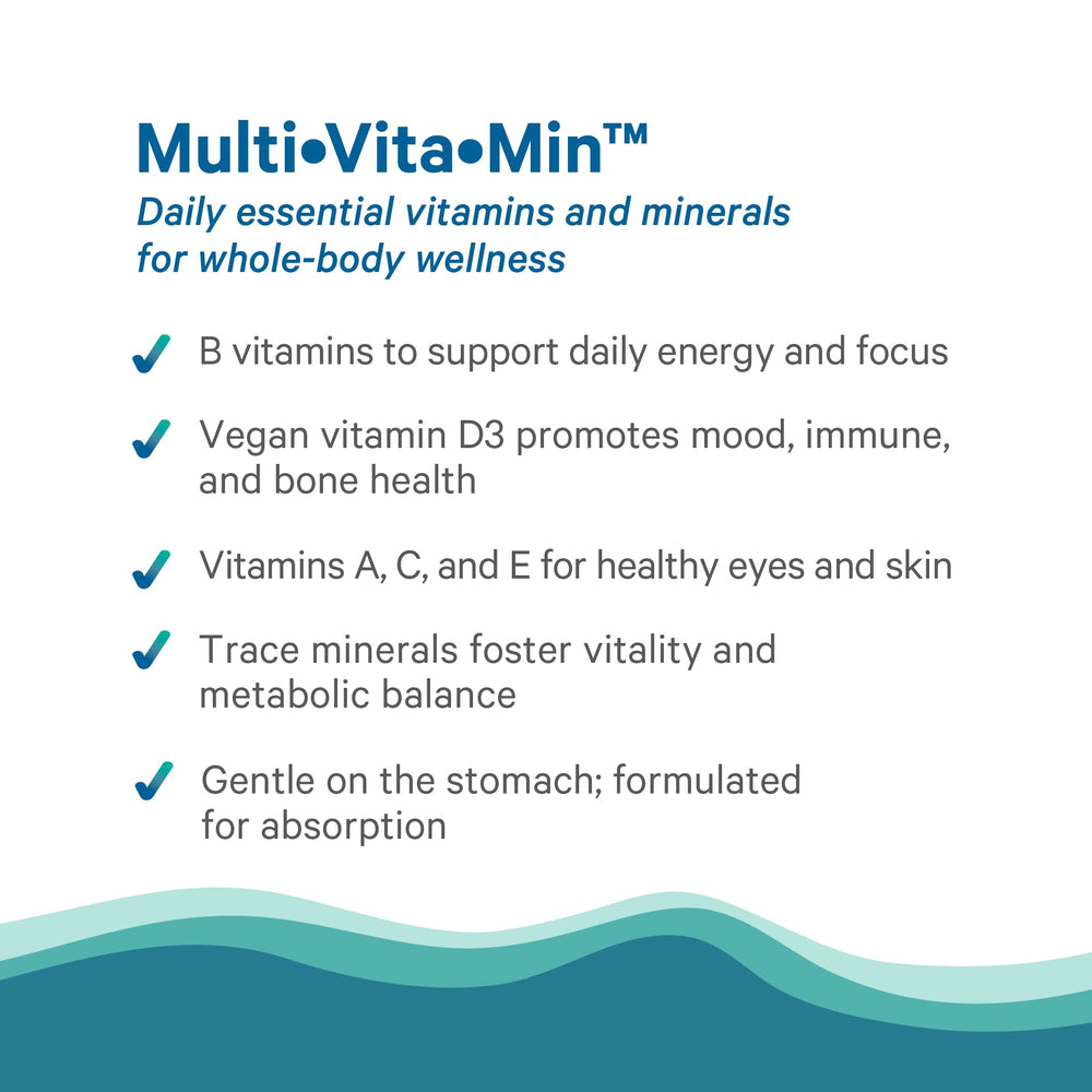 Pure Synergy Multi·Vita·Min label close-up showing clean non-GMO ingredients.