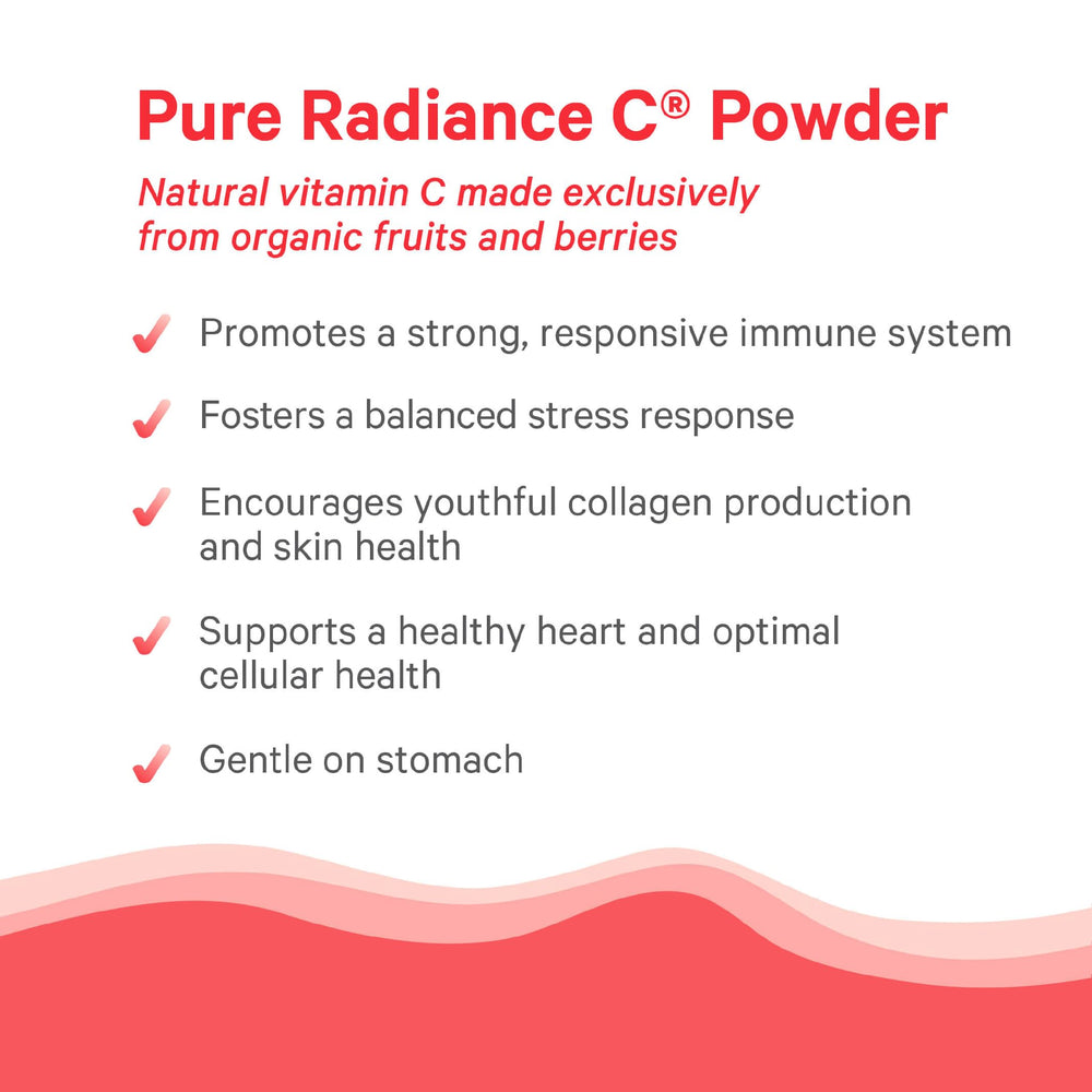 Certified organic, vegan, non-GMO seal on the label for Pure Radiance C.