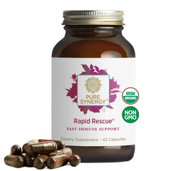 Pure Synergy Rapid Rescue bottle closeup for immune support