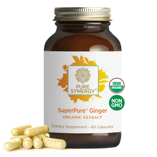 Pure Synergy SuperPure Ginger bottle with capsules for daily digestive support