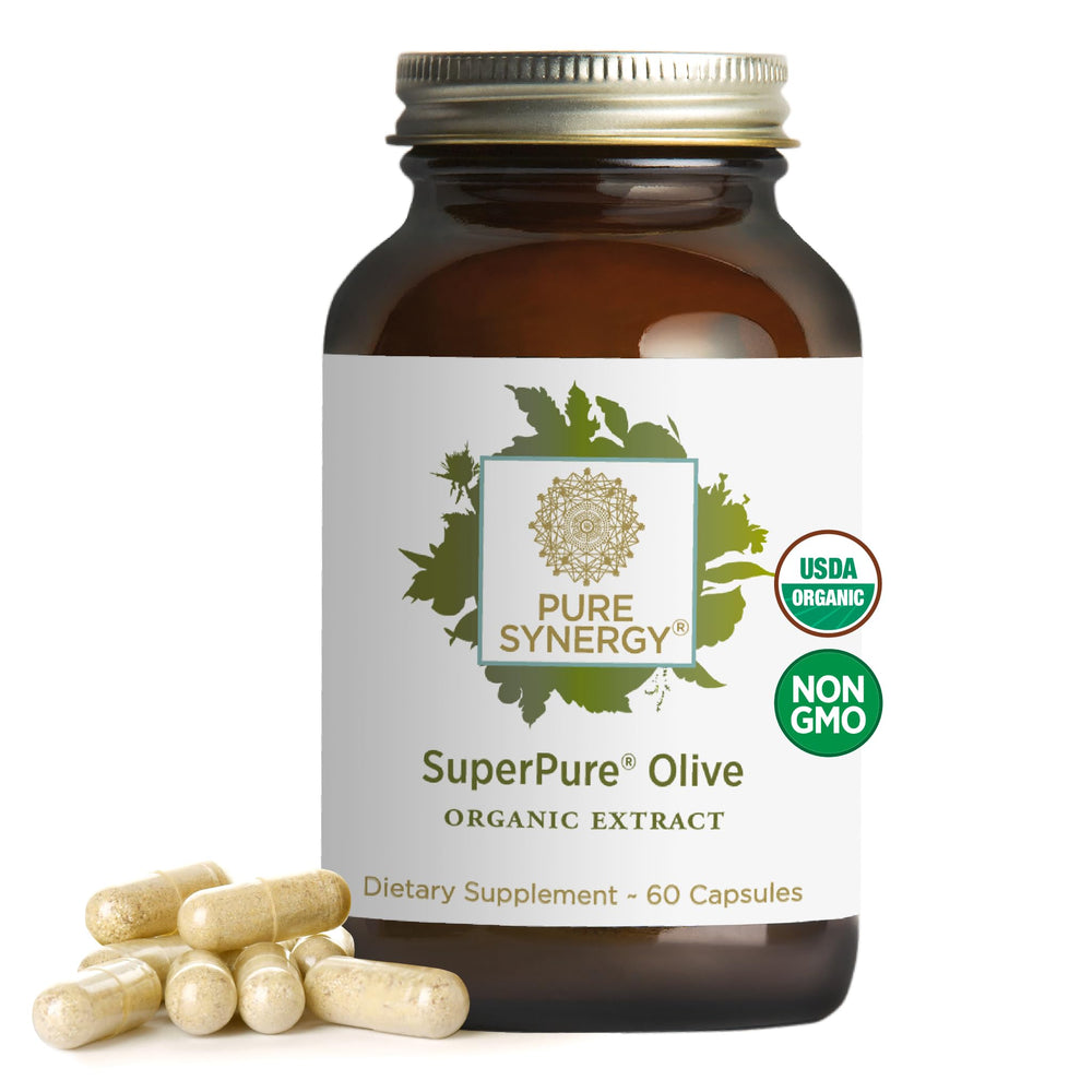 Pure Synergy SuperPure olive extract bottle front for daily wellness support
