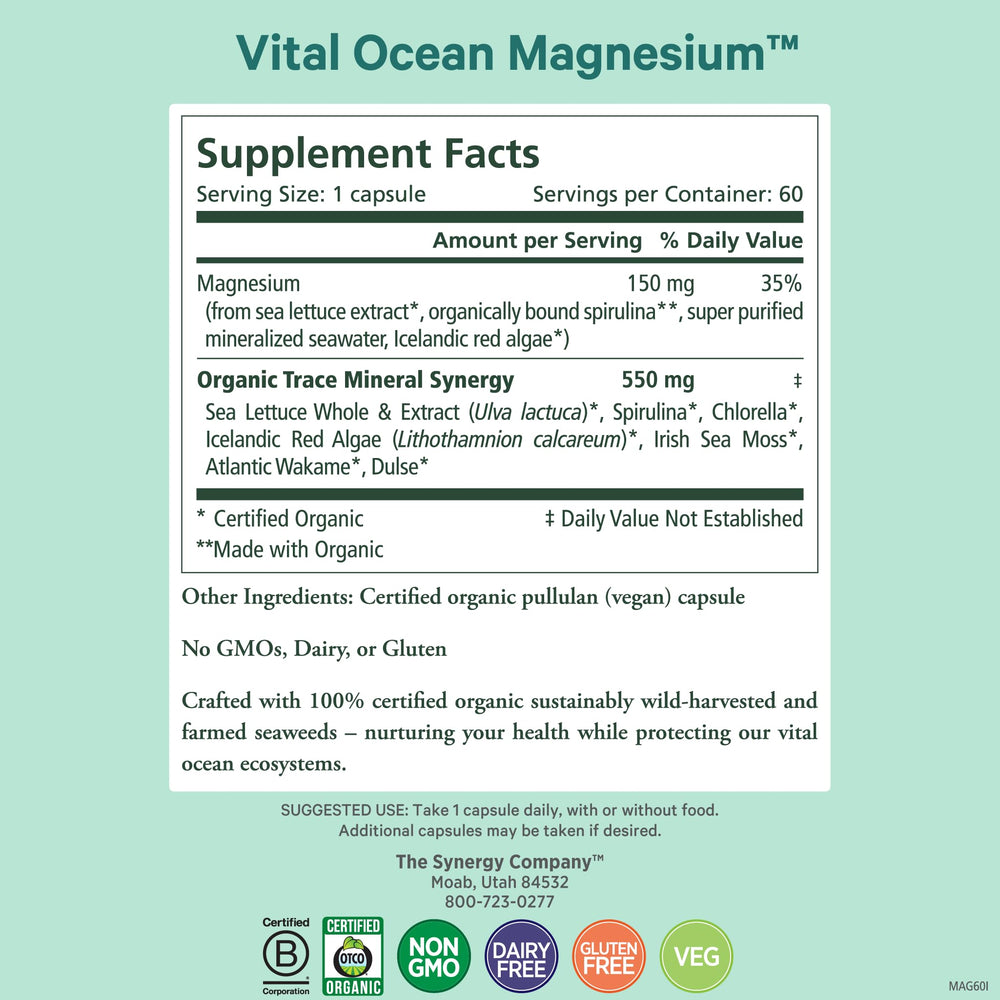 Pure Synergy Vital Ocean Magnesium capsules for relaxed muscles