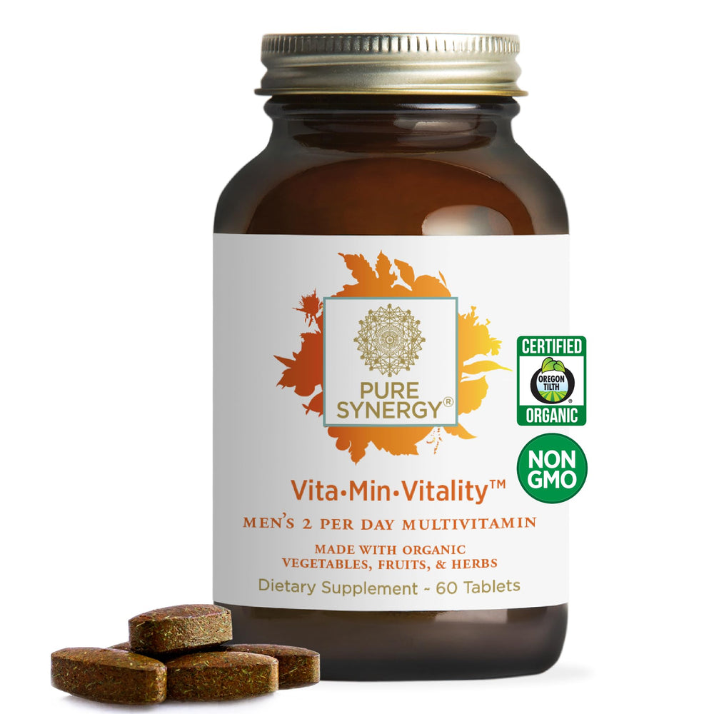 Pure Synergy Vita·Min·Vitality bottle front for daily energy support.
