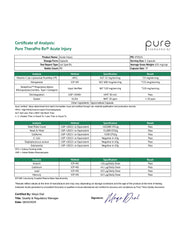 Pure Therapro Rx Acute Injury close-up label showing non-GMO and allergen-friendly formulation