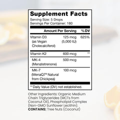 Dropper dispensing vegan D3 + K2 liquid for easy daily dosing