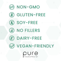 Pure TheraPro Rx gluten-free and dairy-free certification badge.
