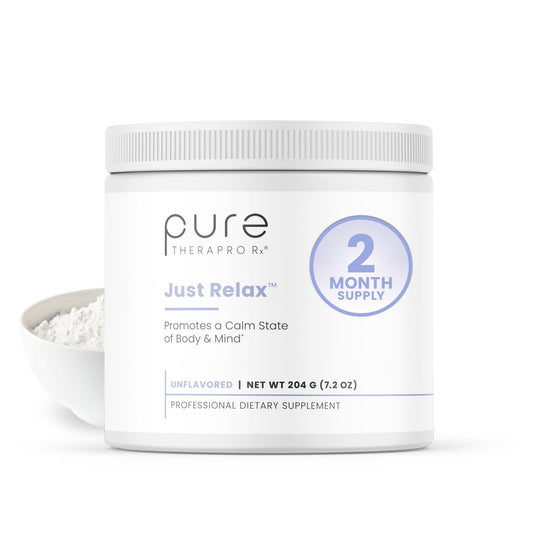 Pure Therapro Rx Just Relax bottle pour for easy daily dosing and mood support.
