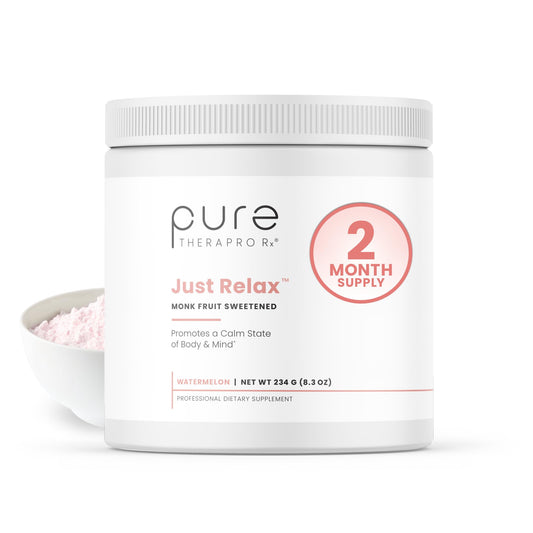 Pure Therapro Rx Just Relax Watermelon bottle promoting a relaxed mood for daily routine