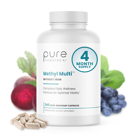 Pure Therapro Rx Methyl Multi bottle on desk for daily wellness.