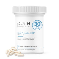 Pure Therapro Rx Power Probiotic 100B bottle with acid-resistant capsules for daily gut support