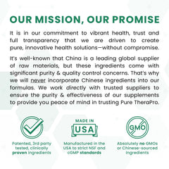 Pure TheraPro Rx USA-made badge and label signaling quality.