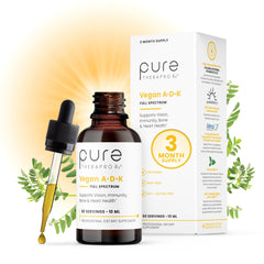 Pure Therapro Rx Vegan A-D-K Drops bottle highlights liposomal formula for potentially better absorption.