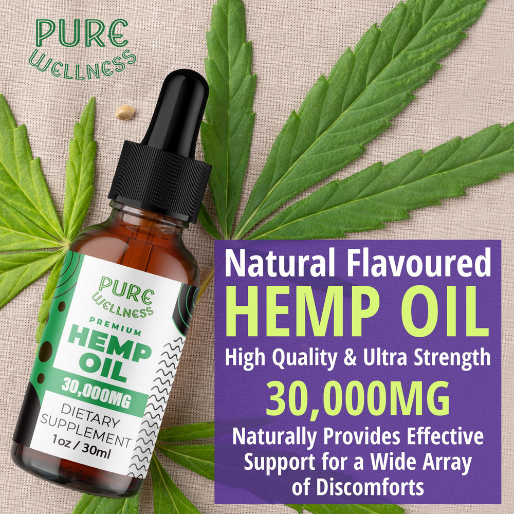 Pure Wellness hemp seed oil six-pack packaging shows savings and convenience.