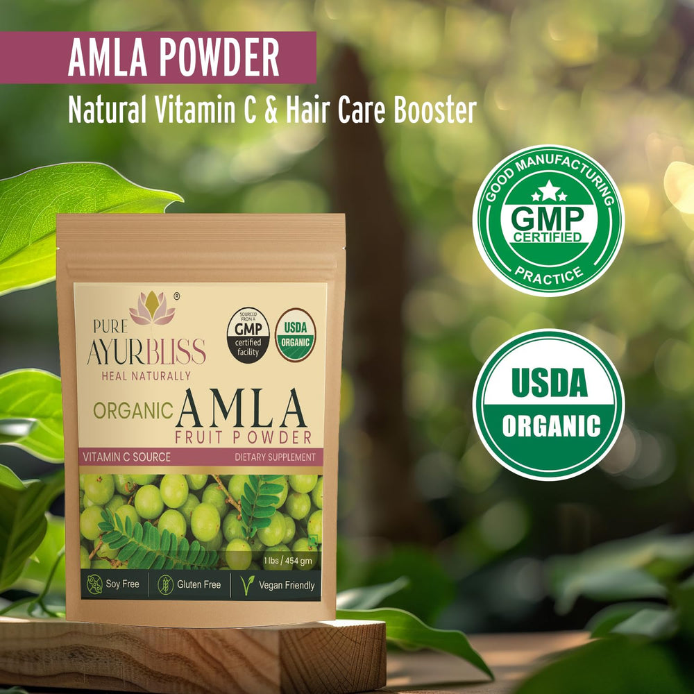 PureAyurbliss amla powder with scoop for easy daily servings
