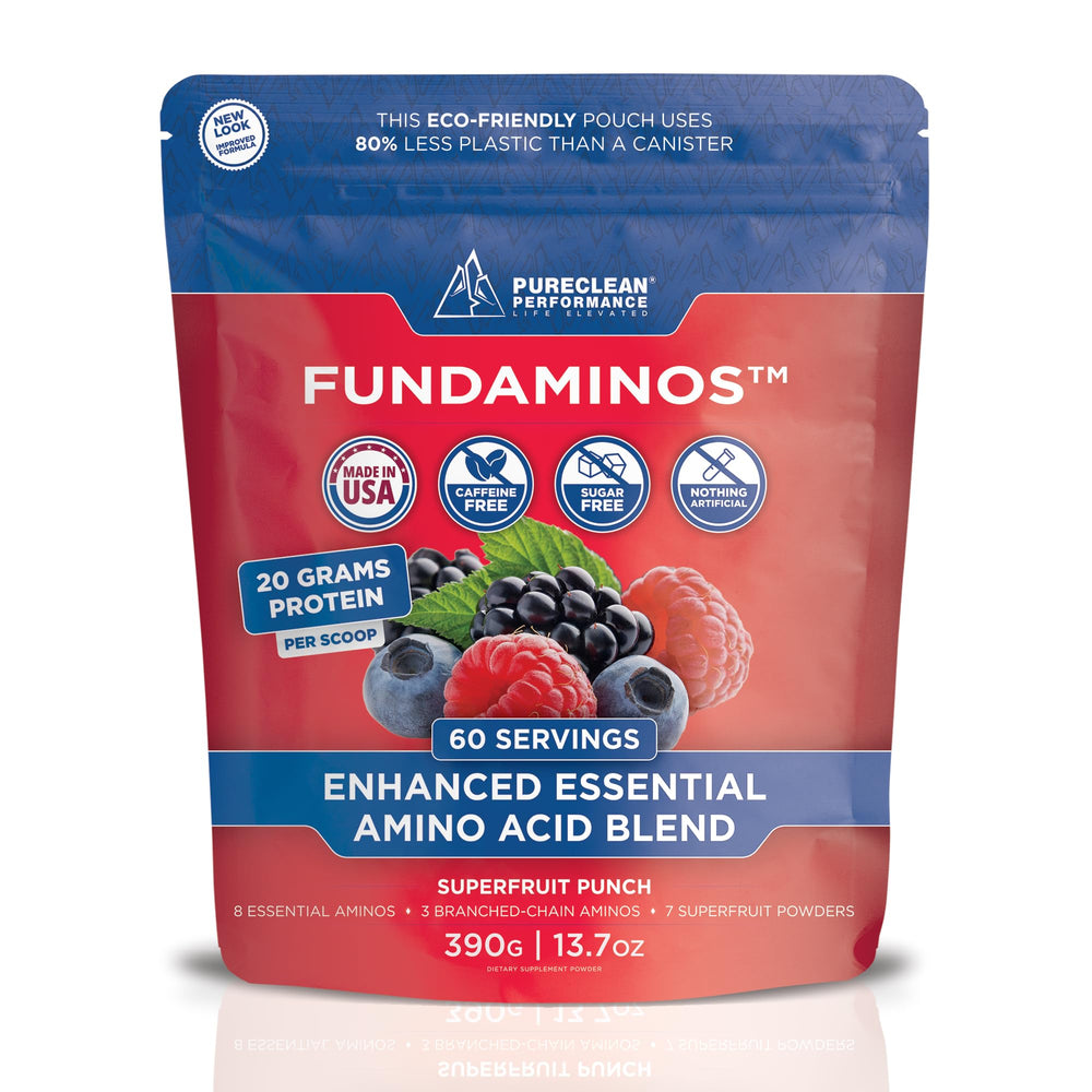 PureClean FundAminos bottle with scoop for daily amino support