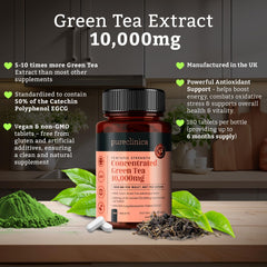 PureClinica Concentrated Green Tea 180-tablets bottle on display for daily use