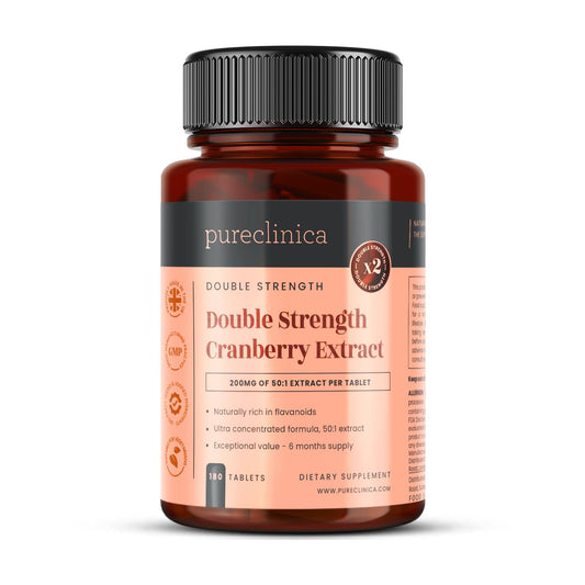 Pureclinica cranberry extract tablets bottle showing 10k strength for daily wellness