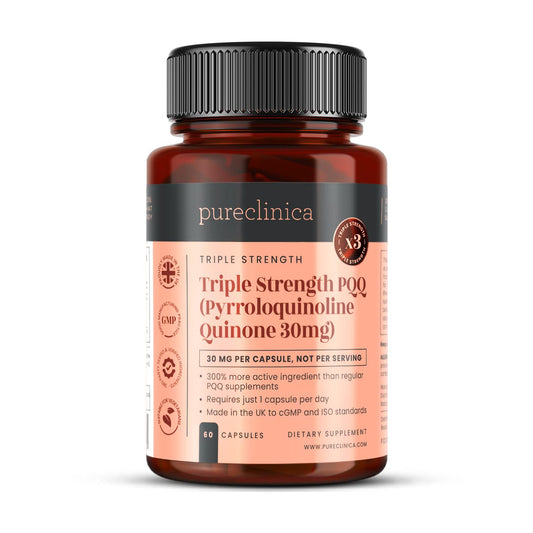 PureClinica Triple Strength PQQ bottle with capsules for energy support