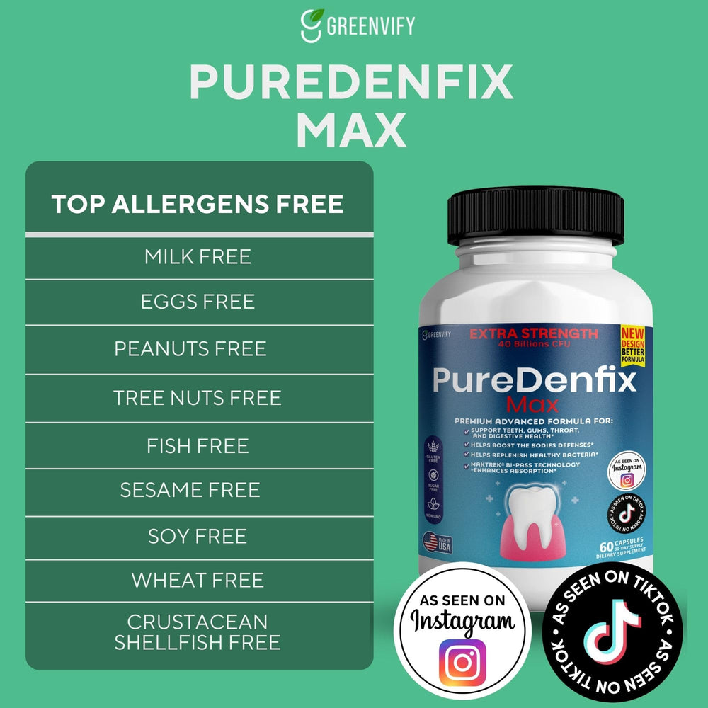 PureDenfix Max capsules closeup shows easy-to-swallow soft capsules for daily use.