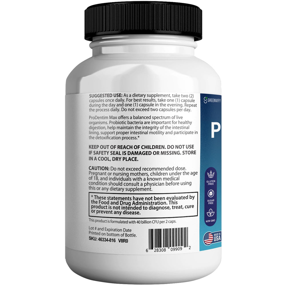 PureDenfix Max ingredient list closeup highlights premium probiotic strains for balance.