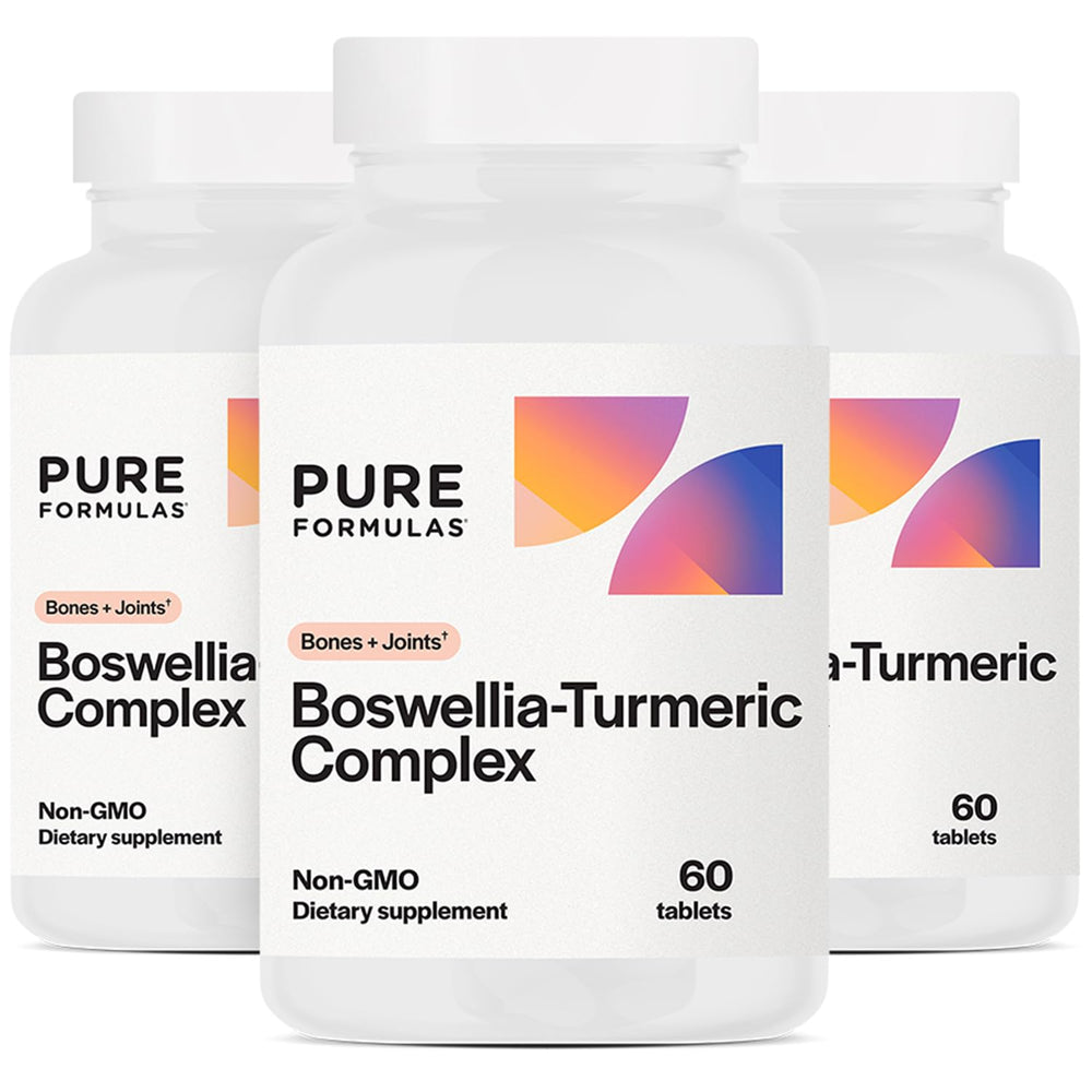 PureFormulas Boswellia Turmeric Complex bottle showing joint support for daily mobility.