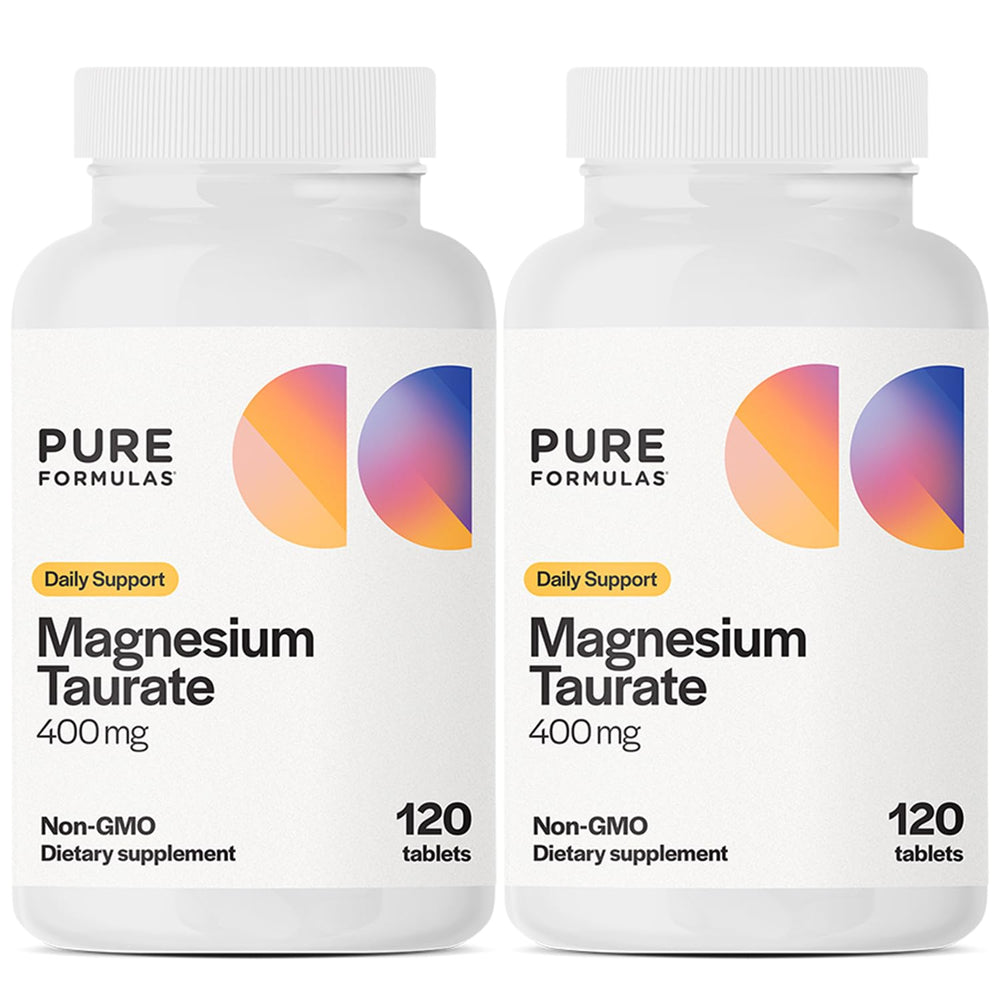 PureFormulas Magnesium Taurate 400mg bottle for daily heart and muscle support.