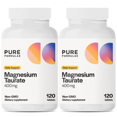PureFormulas Magnesium Taurate 400mg bottle for daily heart and muscle support.