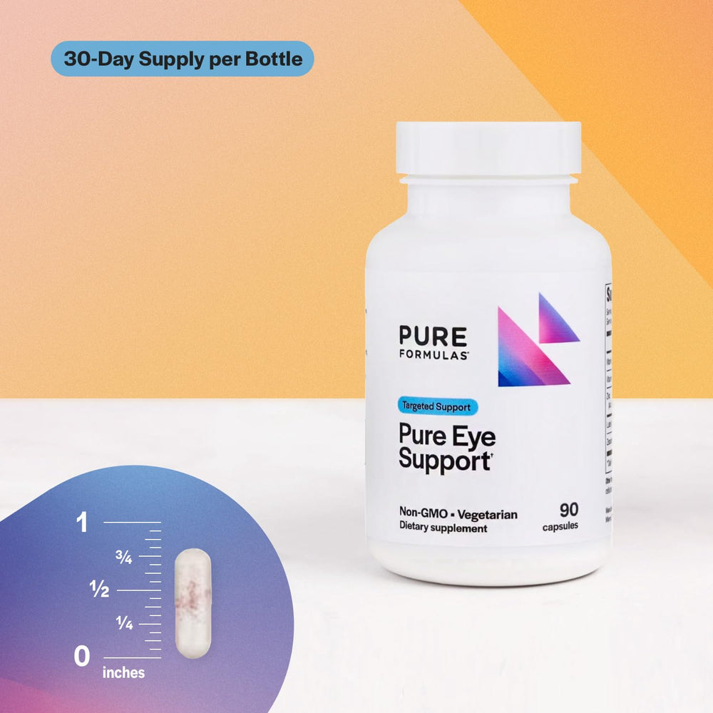 PureFormulas Pure Eye Support bottle cap close-up emphasizing freshness.