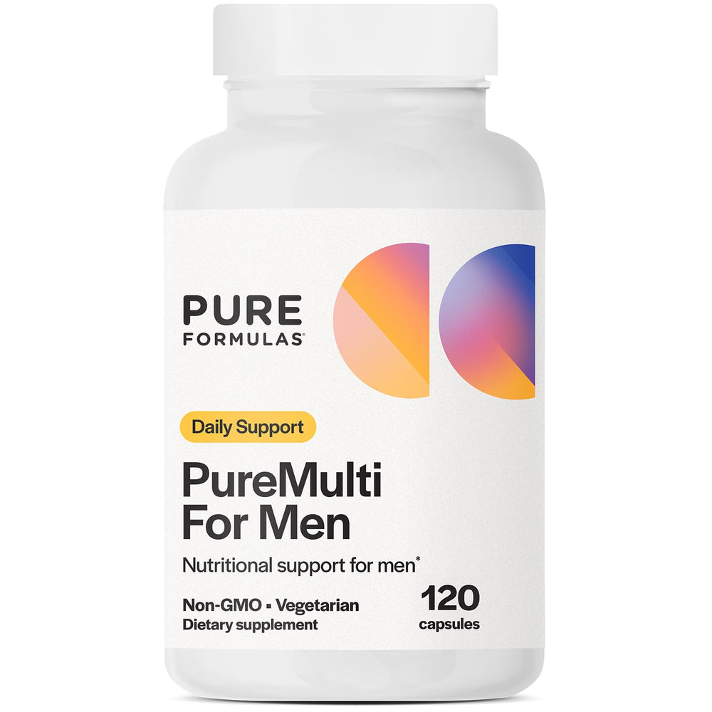 PureFormulas PureMulti for Men bottle highlighting energy and daily vitality.