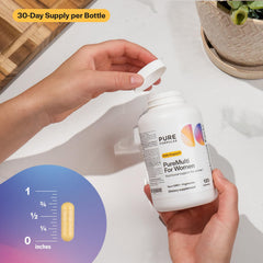 PureFormulas PureMulti for Women label closeup shows key nutrients clearly.
