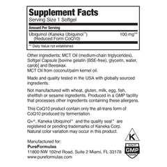 PureFormulas ubiquinol softgels close-up highlights enhanced absorption