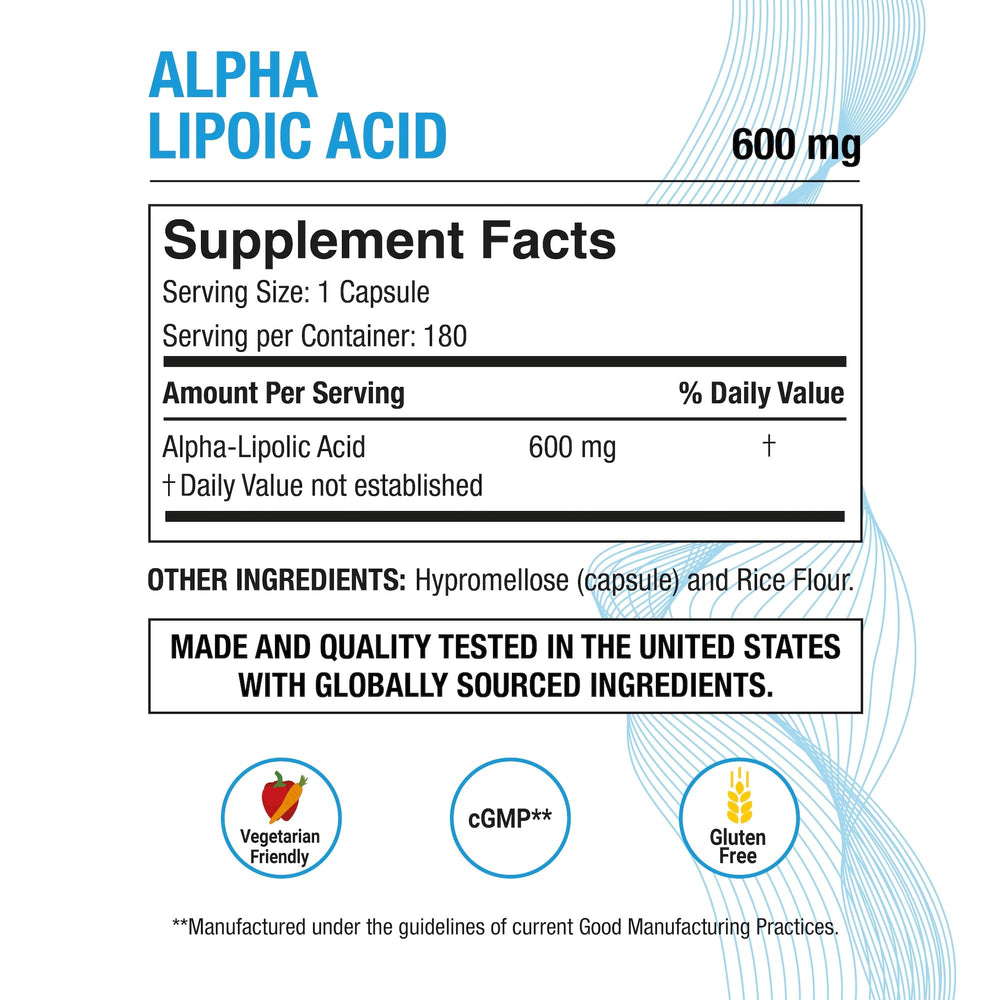 Alpha Lipoic Acid capsules in bottle for daily metabolism support