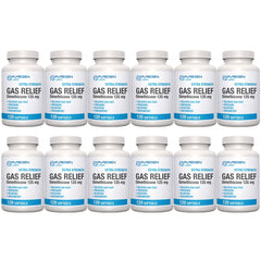 Puregen Labs gas relief softgel bottle with 125 mg simethicone for fast pressure relief.