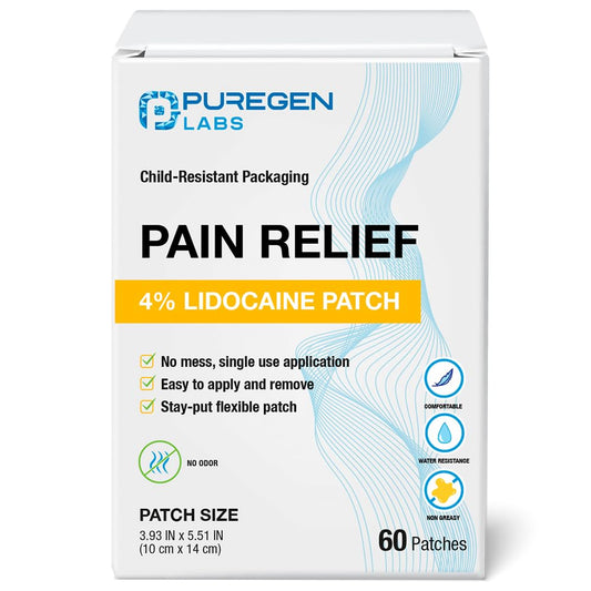 Puregen Labs Lidocaine patch for the back provides fast numbness and temporary pain relief