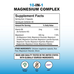 Closeup of Puregen Labs magnesium capsules highlighting 500 mg per serving.