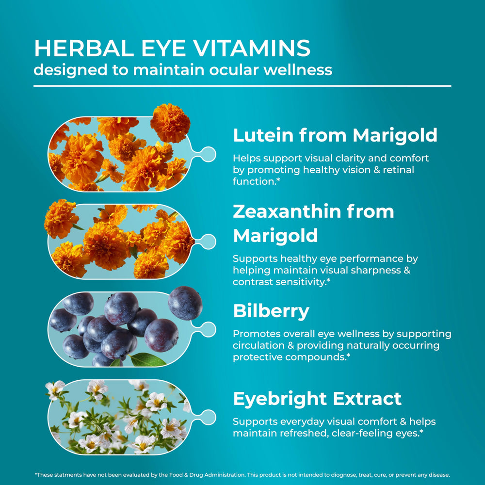 PUREHEALTH RESEARCH Complete Vision Formula on a morning routine scene promoting daily ocular wellness.