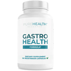 PureHealth Research Gastro Health Formula bottle shown on table for reflux support