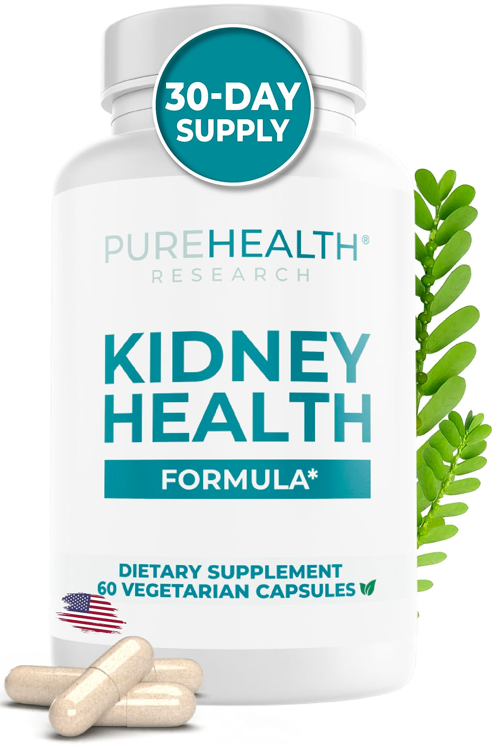 PureHealth Research kidney health formula bottle, supports daily kidney comfort.